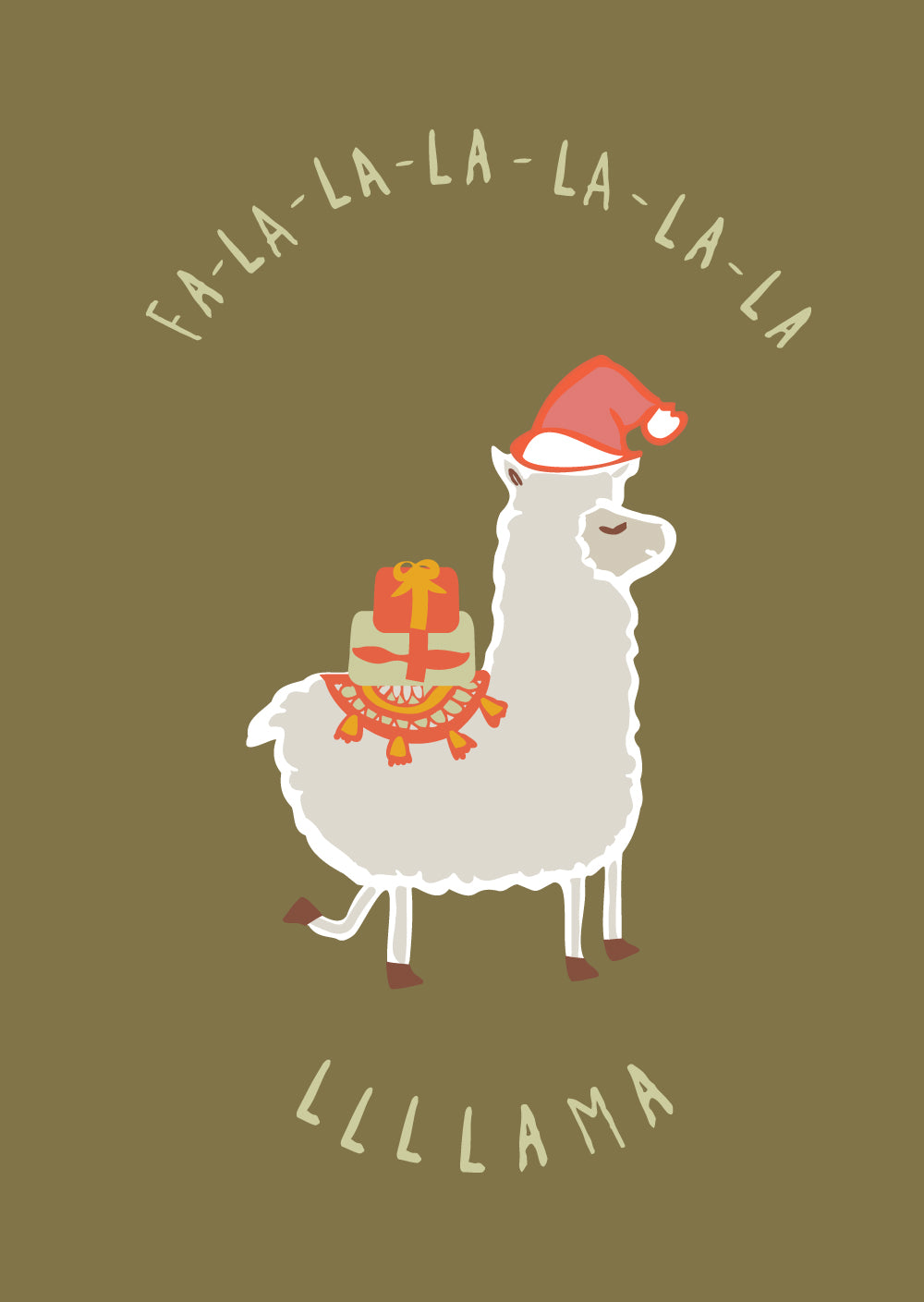 Lama with santa hat. Green backround