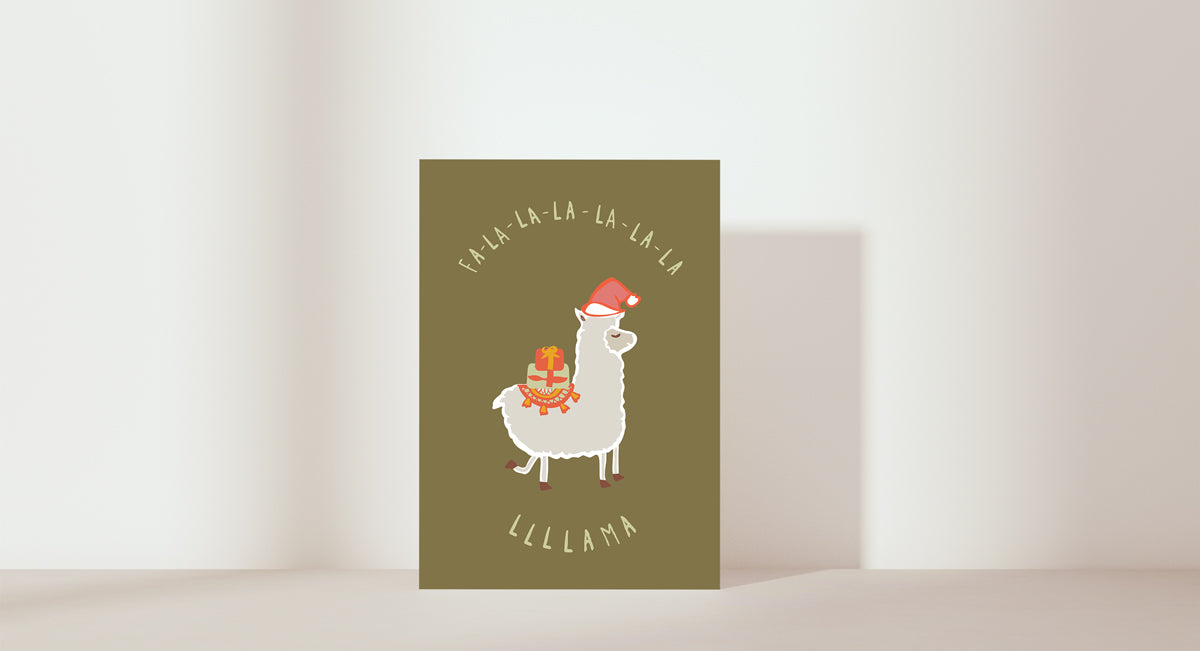 Lama with a santa hat on. Green background