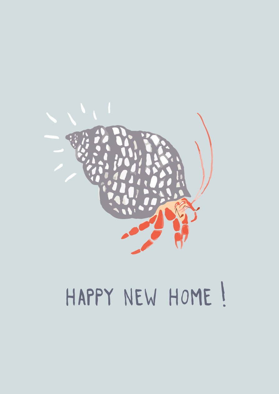 'Happy new home!' hermit crab painting. colour: blue
