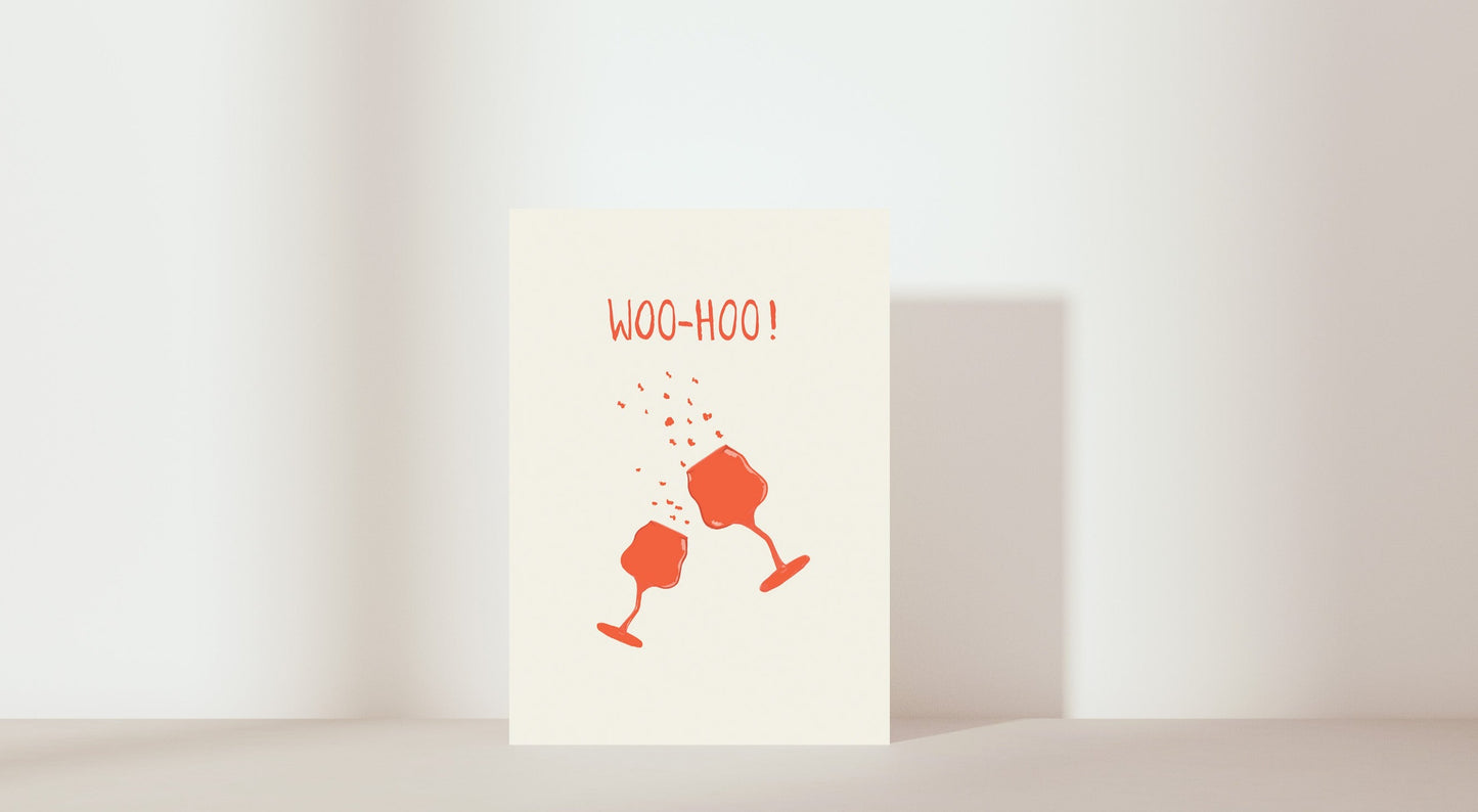 'Woo-hoo!' glasses clinking. red and cream 